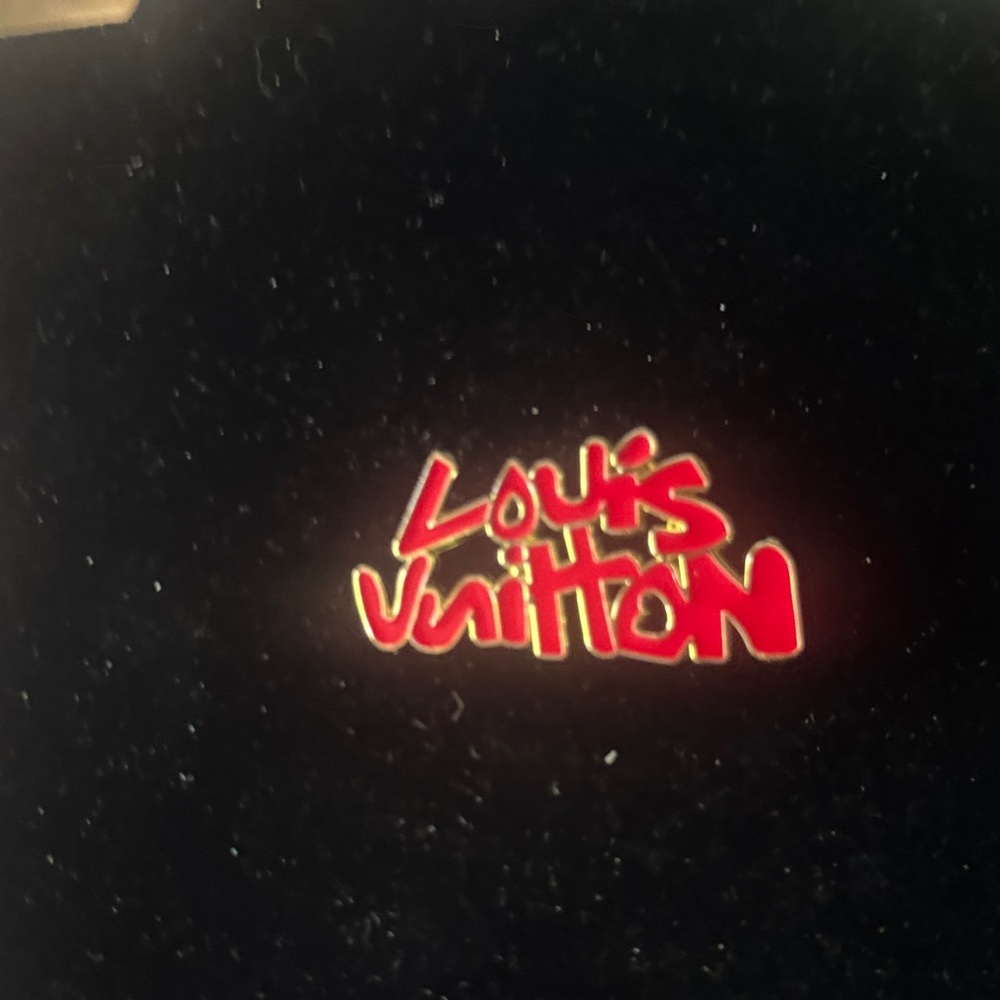 Louis Vuitton Red and silver tone  Script Logo Pin